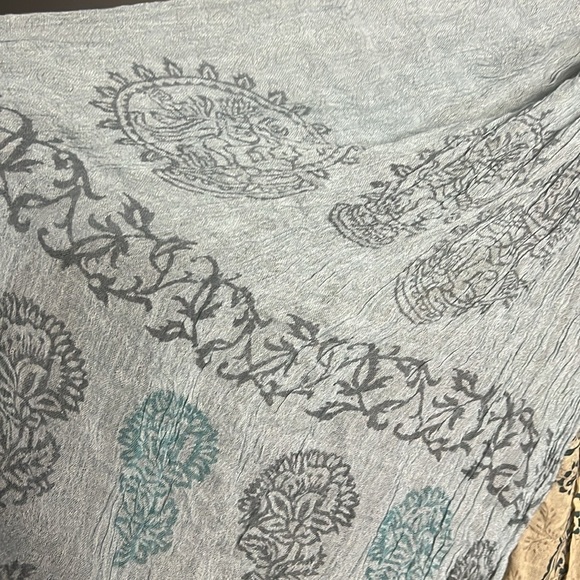 Two World Market Scarves Shawls Blue and Cream color with Sanskrit alike writing - Picture 3 of 4